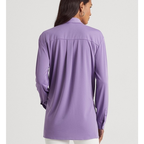 Lauren Ralph Lauren Women's Tie-Front Stretch Jersey Shirt NWT Large - Picture 3 of 9